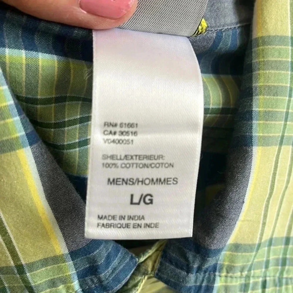 North Face 100% Cotton A5 Series Plaid Button Down Shirt Large Blue Green Camp - Picture 4 of 17